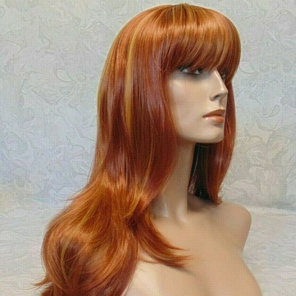 Long Straight Silky Copper Gold Heat Resistant Wig